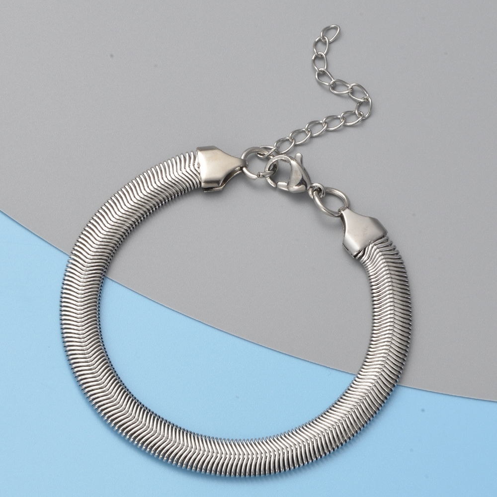 UNISEX STAINLESS STEEL FLAT SNAKE BRACELET 7-8" - Picture 2 of 3